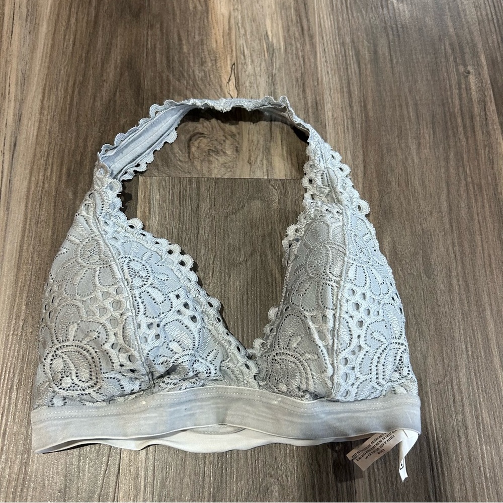 Blue lace halter neck padded bralette